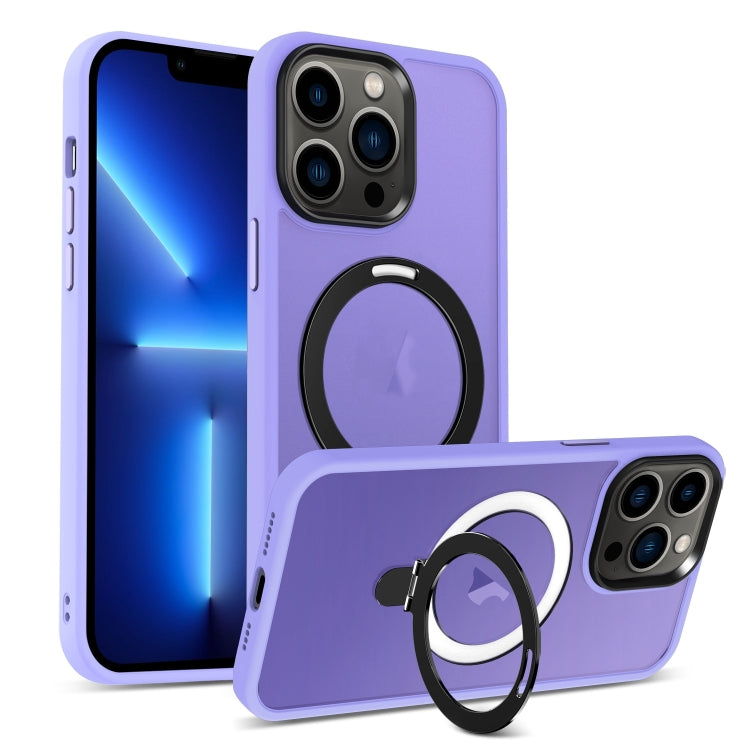 For iPhone 13 Pro MagSafe Holder Skin-feel PC Hybrid TPU Phone Case(Purple) - iPhone 13 Pro Cases by buy2fix | Online Shopping UK | buy2fix