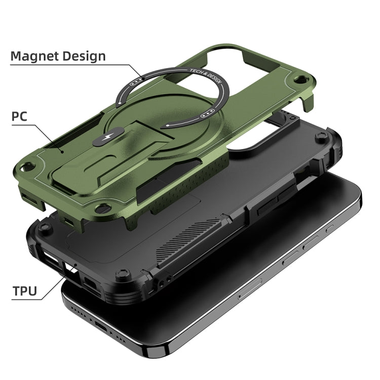 For iPhone 13 Pro Max MagSafe Holder Armor PC Hybrid TPU Phone Case(Army Green) - iPhone 13 Pro Max Cases by buy2fix | Online Shopping UK | buy2fix