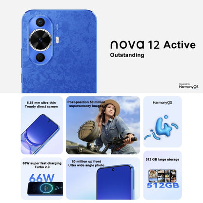 Huawei nova 12 Active, 8GB+256GB, Screen Fingerprint Identification, 6.7 inch HarmonyOS 4.0 Qualcomm Snapdragon 778G 4G Octa Core, Network: 4G, NFC, OTG, Not Support Google Play(Blue) - Huawei Mate & P by Huawei | Online Shopping UK | buy2fix