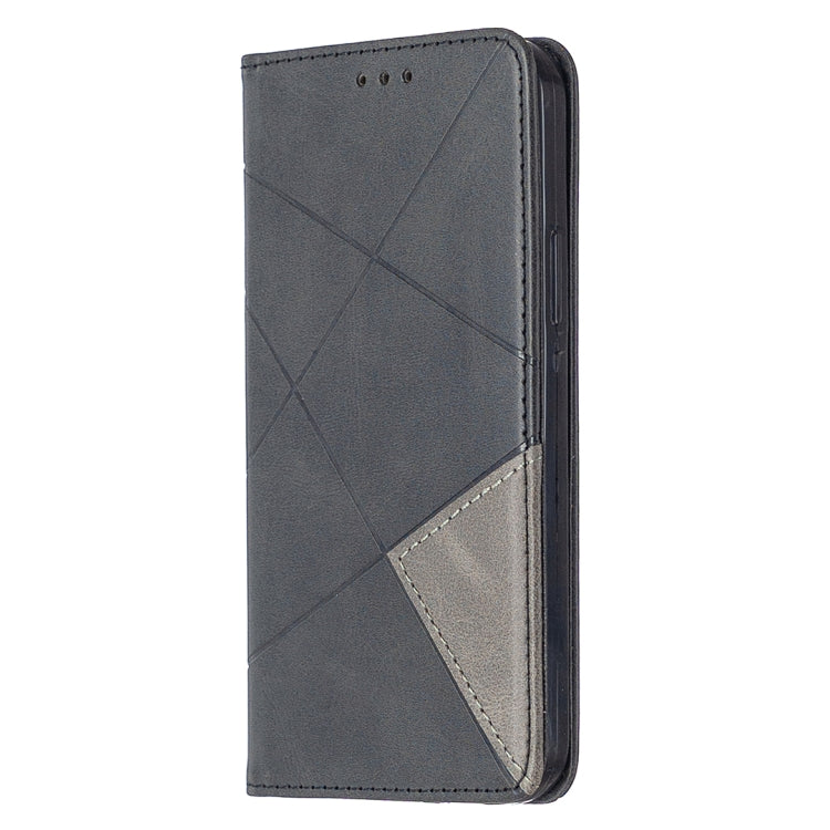 For iPhone 12 / 12 Pro Rhombus Texture Horizontal Flip Magnetic Leather Case with Holder & Card Slots(Black) - Apple Accessories by buy2fix | Online Shopping UK | buy2fix