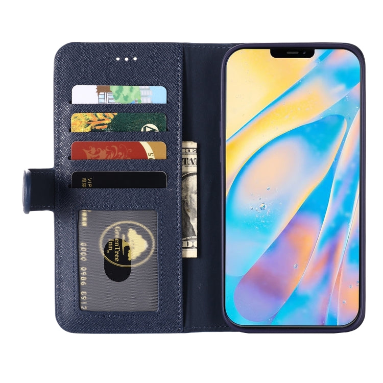 For iPhone 12 / 12 Pro GEBEI Top-grain Leather Horizontal Flip Protective Case with Holder & Card Slots & Wallet & Photo Frame(Blue) - iPhone 12 / 12 Pro Cases by GEBEI | Online Shopping UK | buy2fix