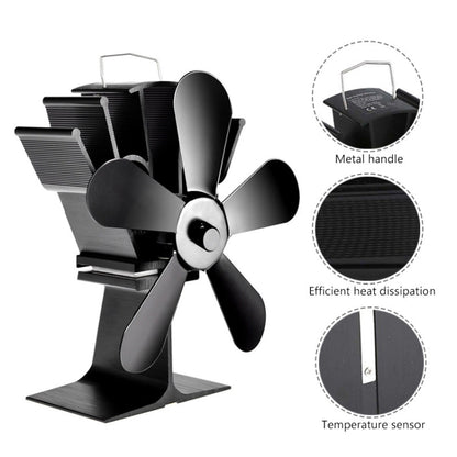 YL602 5-Blade High Temperature Metal Heat Powered Fireplace Stove Fan (Grey) - Consumer Electronics by buy2fix | Online Shopping UK | buy2fix