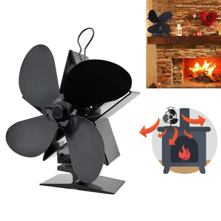 4-Blade Aluminum Heat Powered Fireplace Stove Fan (Black) - Consumer Electronics by buy2fix | Online Shopping UK | buy2fix