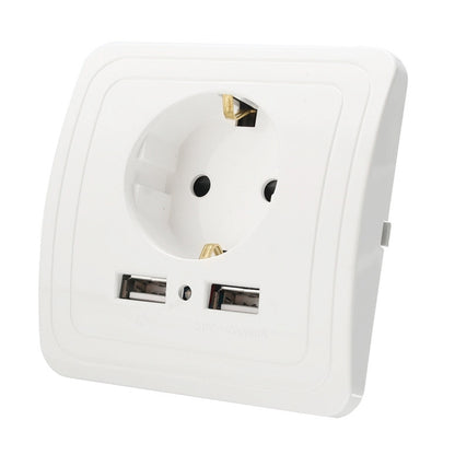 DIXINGE 2A Dual USB Port Wall Charger Adapter 16A EU Plug Socket Power Outlet Panel(White) - Consumer Electronics by buy2fix | Online Shopping UK | buy2fix