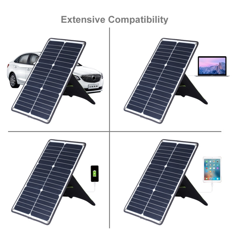 HAWEEL Portable 20W Monocrystalline Silicon Solar Power Panel Charger, with USB Port & Holder & Tiger Clip, Support QC3.0 and AFC(Black) - Charger by HAWEEL | Online Shopping UK | buy2fix