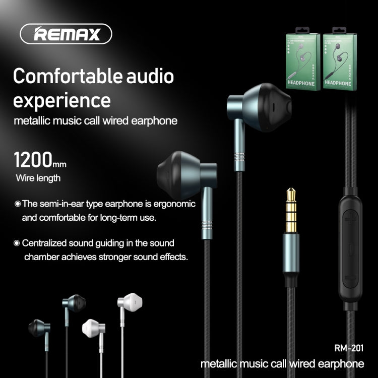 REMAX RM-201 In-Ear Stereo Metal Music Earphone with Wire Control + MIC, Support Hands-free(Silver) - Normal Style Earphone by REMAX | Online Shopping UK | buy2fix