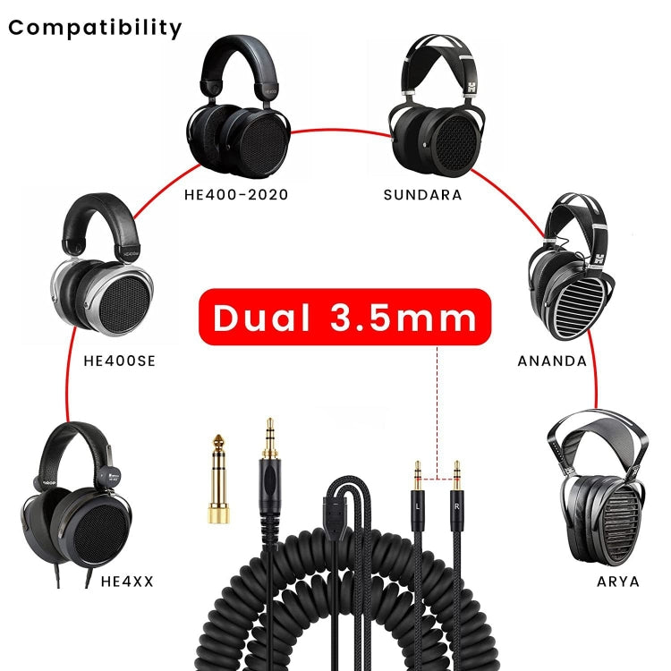 ZS0227 Headphone Dual 3.5mm Spring Audio Cable for Denon AH-D7100 7200 D600 D9200 5200 (Black) - Headset Accessories by buy2fix | Online Shopping UK | buy2fix