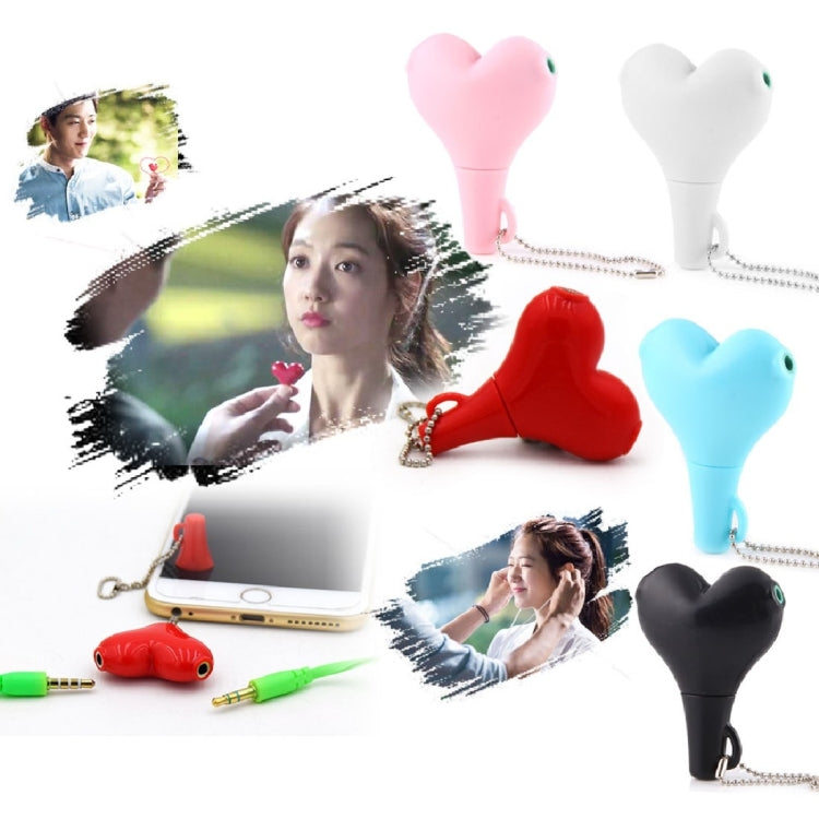 1 Male to 2 Females 3.5mm Jack Plug Multi-function Heart Shaped Earphone Audio Video Splitter Adapter with Key Chain for iPhone, iPad, iPod, Samsung, Xiaomi, HTC and Other 3.5 mm Audio Interface Electronic Digital Products(White) - Splitter Adapter by buy2fix | Online Shopping UK | buy2fix