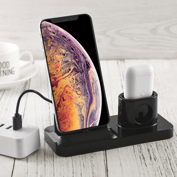 Wireless Rechargeable Base Charging Station Holder for Mobile Phone & Headset, with Micro USB + USB-C / Type-C + 8 Pin Interface (Black) - Multifunction Charger by buy2fix | Online Shopping UK | buy2fix