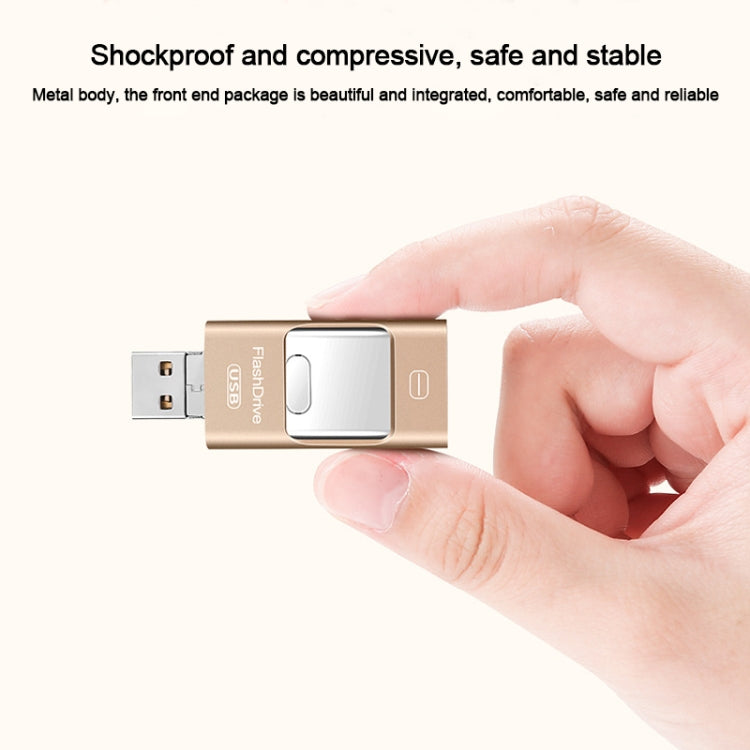 8GB USB 3.0 + 8 Pin + Mirco USB Android iPhone Computer Dual-use Metal Flash Drive (Gold) - U Disk & Card Reader by buy2fix | Online Shopping UK | buy2fix