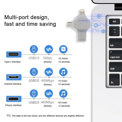 4 in 1 128GB USB 3.0 + 8 Pin + Mirco USB + USB-C / Type-C Dual-use Flash Drive with OTG Function - U Disk & Card Reader by buy2fix | Online Shopping UK | buy2fix