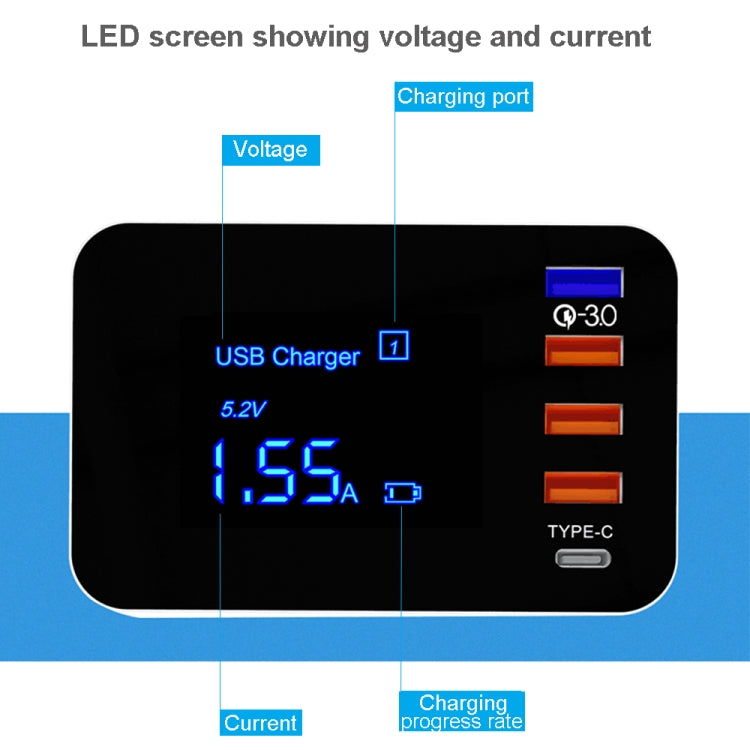 CDA33Q 40W QC 3.0 USB + 3 USB Ports + USB-C / Type-C Ports Multi-function Charger with LED Display, AU Plug - Multifunction Charger by buy2fix | Online Shopping UK | buy2fix