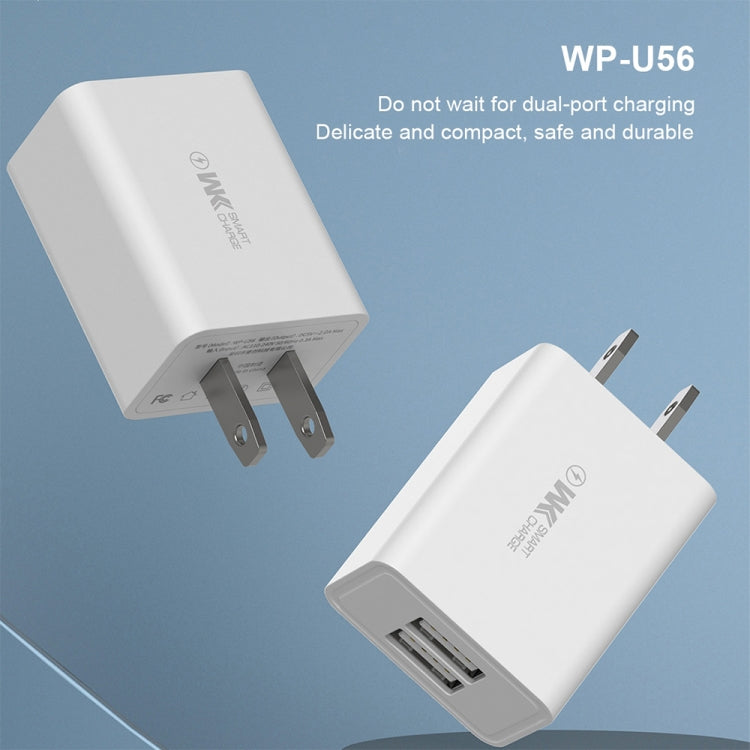 WK WP-U56 2 in 1 2A Dual USB Travel Charger + USB to Micro USB Data Cable Set, US Plug(White) - USB Charger by WK | Online Shopping UK | buy2fix