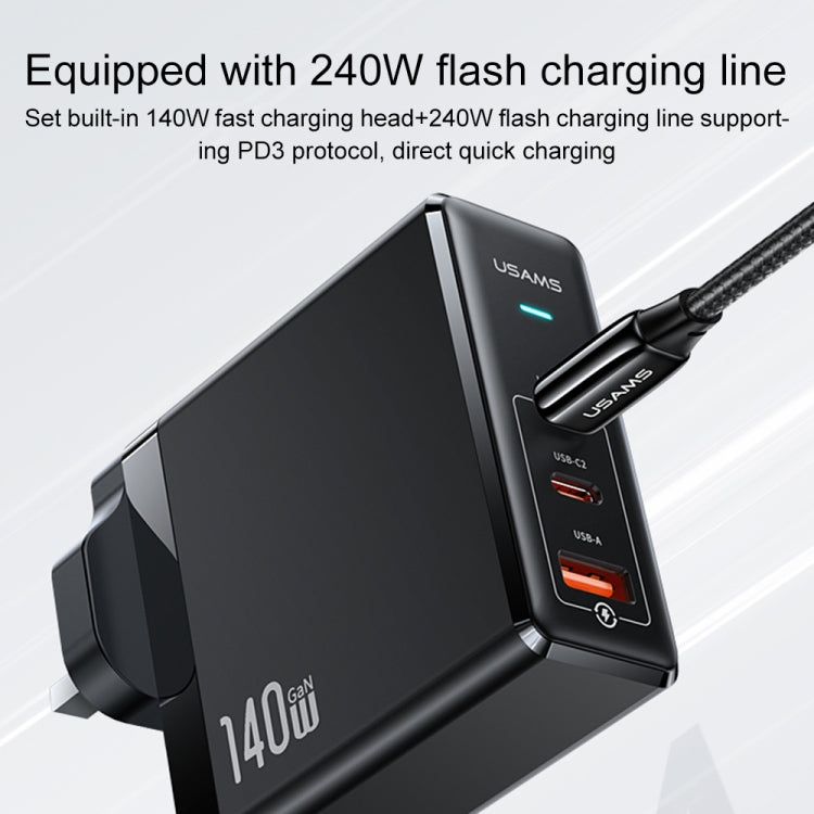 USAMS US-SJ581 T53 3 in 1 140W 3 USB Interfaces GaN Fast Charger Set, UK Plug (Black) -  by USAMS | Online Shopping UK | buy2fix