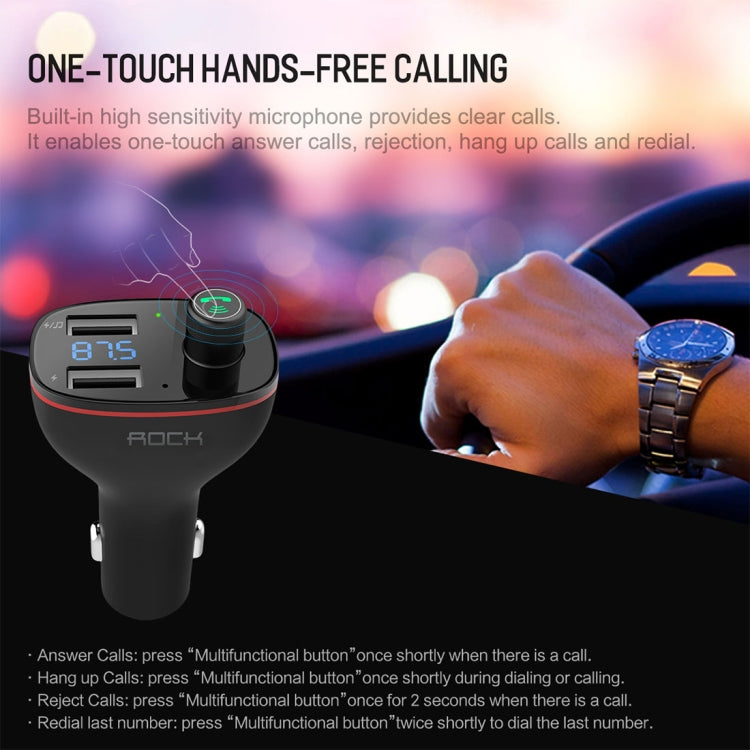 Rock B300 Wireless Bluetooth V4.2 FM Transmitter Radio Adapter Car Charger, With Dual USB Output & Hand-Free Calling, Music Player Support USB Flash Drive & U Disk, Compatible with IOS & Android - Bluetooth Car Kits by ROCK | Online Shopping UK | buy2fix