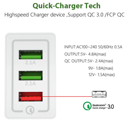 AR-QC-03 2.1A 3 USB Ports Quick Charger Travel Charger, US Plug (Grey) - Apple Accessories by buy2fix | Online Shopping UK | buy2fix