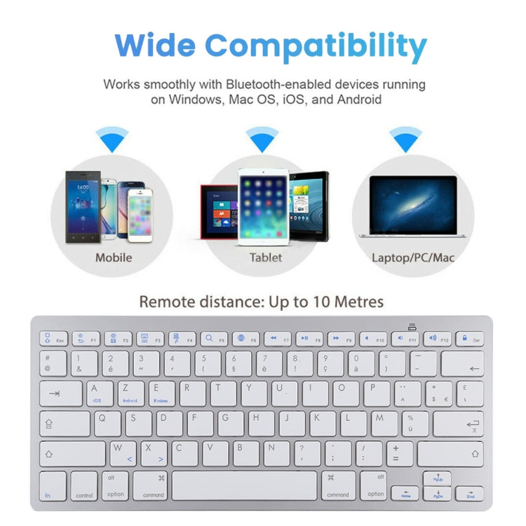 WB-8022 Ultra-thin Wireless Bluetooth Keyboard for iPad, Samsung, Huawei, Xiaomi, Tablet PCs or Smartphones, French Keys(Silver) - Computer & Networking by buy2fix | Online Shopping UK | buy2fix