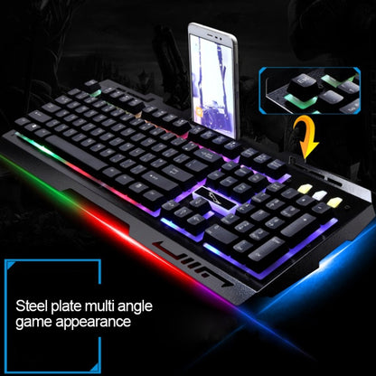 ZGB G700 104 Keys USB Wired Mechanical Feel Glowing Metal Panel Suspension Gaming Keyboard with Phone Holder(Gold) - Wired Keyboard by buy2fix | Online Shopping UK | buy2fix