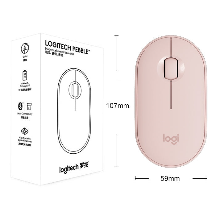 Logitech Pebble Cobblestone Shape Thin 3-keys 1000DPI Mute Wireless Bluetooth Optical Mouse, Wireless Range: 10m (Pink) - Wireless Mice by Logitech | Online Shopping UK | buy2fix