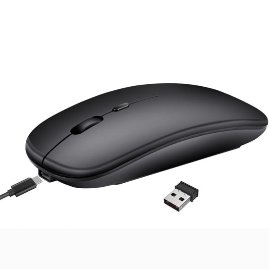 HXSJ M90 2.4GHz Ultrathin Mute Rechargeable Dual Mode Wireless Bluetooth Notebook PC Mouse(Black) - Wireless Mice by HXSJ | Online Shopping UK | buy2fix