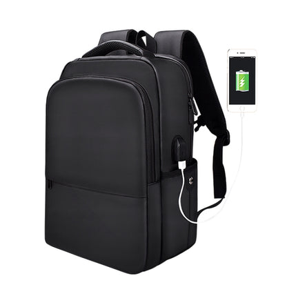 Polyester Waterproof Laptop Backpack for Below 15 inch Laptops, with USB Interface Trunk Trolley Strap(Black) - Backpack by buy2fix | Online Shopping UK | buy2fix