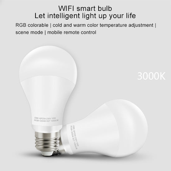 E27 10W Color Changing WiFi Smart LED Light Bulb, 14 LEDs 3000K+RGB 1050 LM Works with Alexa & Google Home, AC 230V - Smart Light Bulbs by buy2fix | Online Shopping UK | buy2fix