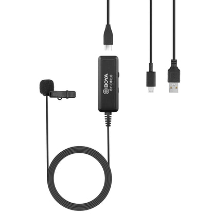 BOYA BY-DM10 USB / 8 Pin Plug Broadcast Lavalier Microphone with Windscreen, Cable Length: 6m(Black) - Consumer Electronics by BOYA | Online Shopping UK | buy2fix