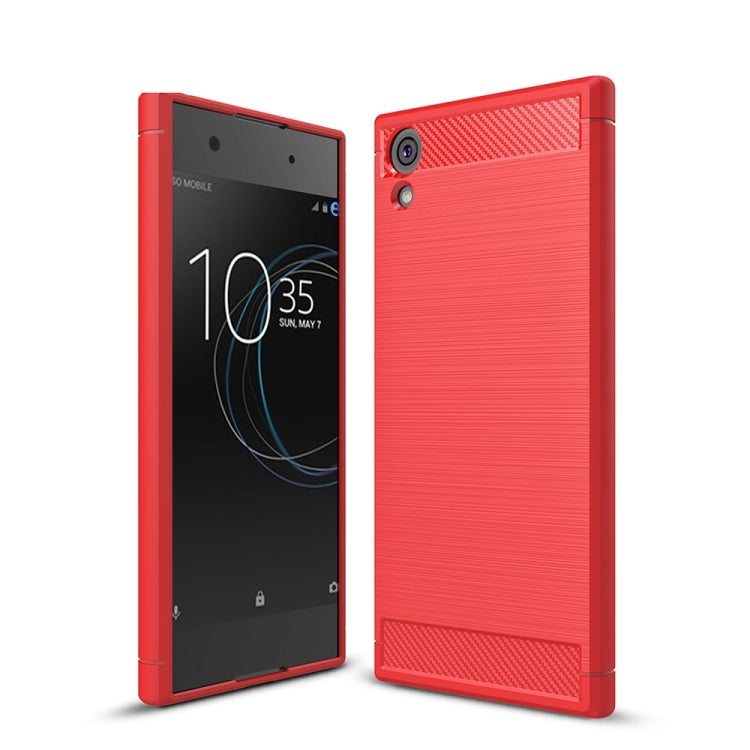 For Sony Xperia XA1 Ultra Brushed Texture Carbon Fiber Shockproof TPU Rugged Armor Protective Case(Red) - Mobile Accessories by buy2fix | Online Shopping UK | buy2fix