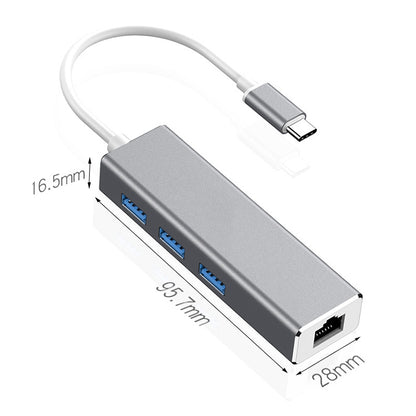 USB-C / Type-C to Gigabit Ethernet RJ45 & 3 x USB 3.0 Adapter Converter HUB, Computer External Tablet Phone Universal(Grey) - Computer & Networking by buy2fix | Online Shopping UK | buy2fix