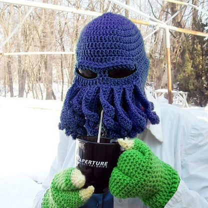 Amurleopard Unisex Barbarian Knit Beanie Octopus Tentacle Cap Winter Warm Face Mask Crochet Hat(Dark Blue) - Protective Helmet & Masks by buy2fix | Online Shopping UK | buy2fix