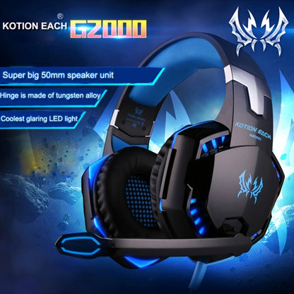 KOTION EACH G2000 Over-ear Game Gaming Headphone Headset Earphone Headband with Mic Stereo Bass LED Light for PC Gamer,Cable Length: About 2.2m(Blue + Black) - Multimedia Headset by KOTION EACH | Online Shopping UK | buy2fix