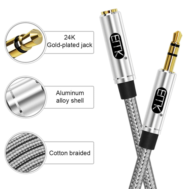 EMK 3.5mm Male to Female Gold-plated Plug Cotton Braided Audio Cable for Speaker / Notebooks / Headphone, Length: 0.5m(Grey) - Microphone Audio Cable & Connector by EMK | Online Shopping UK | buy2fix