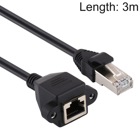 RJ45 Female to Male CAT5E Network Panel Mount Screw Lock Extension Cable, Length: 3m(Black) - Lan Cable and Tools by buy2fix | Online Shopping UK | buy2fix