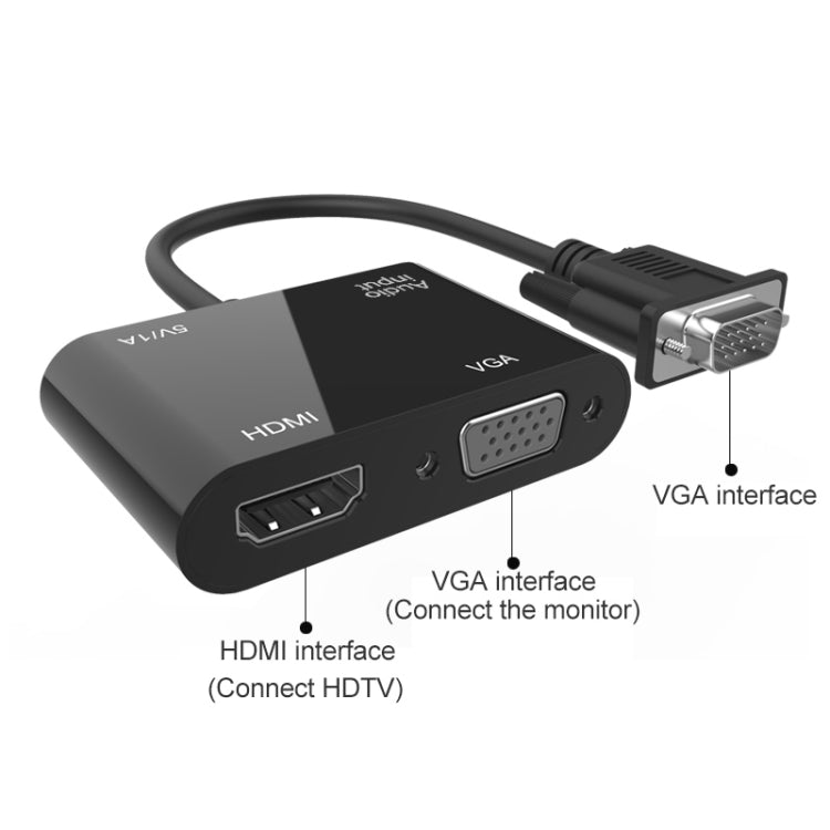 5138HV 1080P VGA to HDMI + VGA Adapter with Audio -  by buy2fix | Online Shopping UK | buy2fix