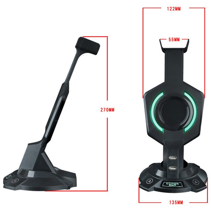 R-008-02 Luminous Integrated Mecha-shaped Headset Holder with Dual USB Ports & Computer Switch - Apple Accessories by buy2fix | Online Shopping UK | buy2fix