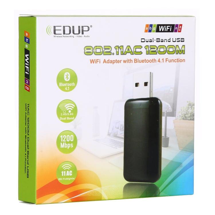 EDUP EP-AC1681 2 in 1 AC1200Mbps 2.4GHz & 5.8GHz Dual Band USB WiFi Adapter External Network Card with Bluetooth 4.1 Function - USB Network Adapter by EDUP | Online Shopping UK | buy2fix