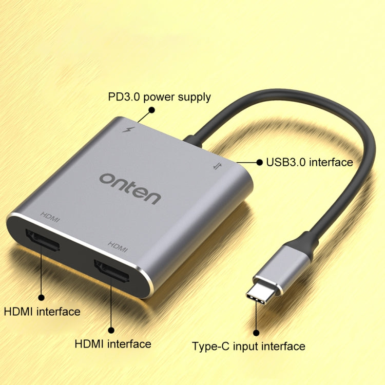 Onten 9175K 4 in 1 USB-C / Type-C to Dual HDMI + USB 3.0 + PD3.0 USB-C / Type-C Charging Port 4K HD Video Converter - Audio Adapter by Onten | Online Shopping UK | buy2fix