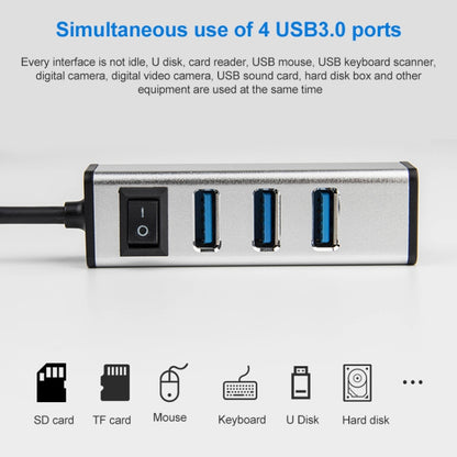 USB-C / Type-C to 4 USB 3.0 Ports Aluminum Alloy HUB with Switch (Silver) - Computer & Networking by buy2fix | Online Shopping UK | buy2fix