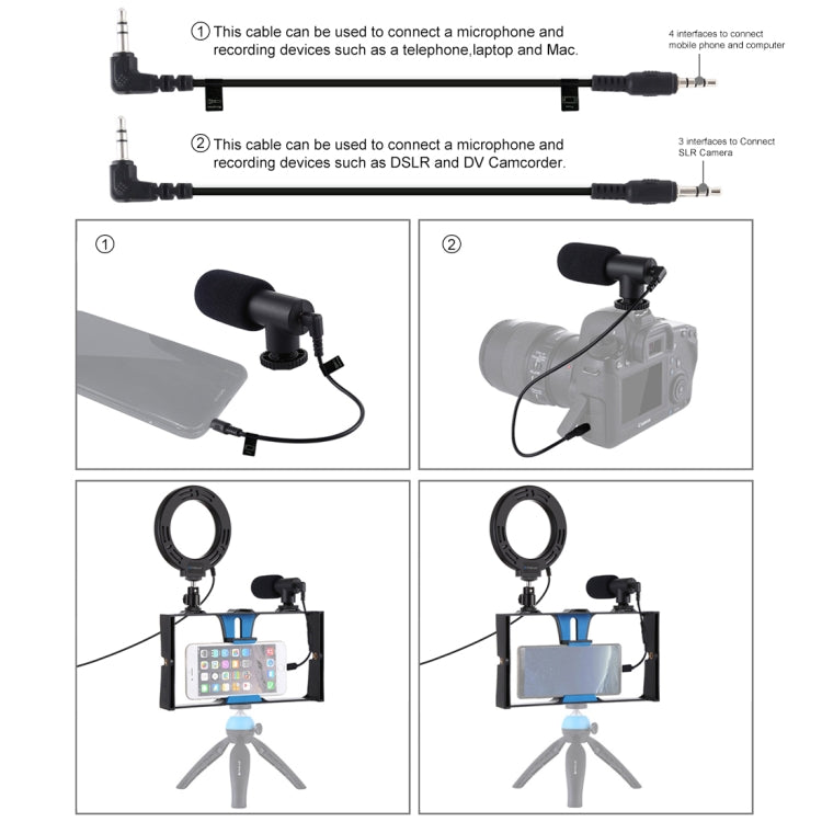 PULUZ 3 in 1 Vlogging Live Broadcast Smartphone Video Rig + Microphone +  4.7 inch 12cm Ring LED Selfie Light Kits with Cold Shoe Tripod Head for iPhone, Galaxy, Huawei, Xiaomi, HTC, LG, Google, and Other Smartphones(Blue) - Camera Accessories by PULUZ | Online Shopping UK | buy2fix