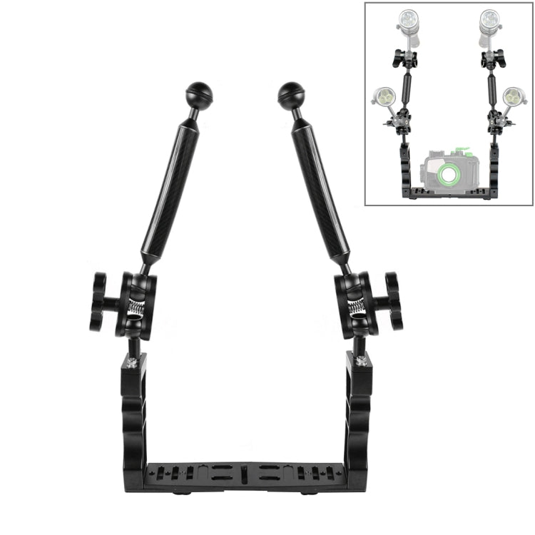 PULUZ Dual Handle Aluminium Tray Stabilizer with 2 x Dual Ball Aluminum Alloy Clamp & 2 x 7 inch Floating Arm for Underwater Camera Housings(Black) - Diving Accessories by PULUZ | Online Shopping UK | buy2fix