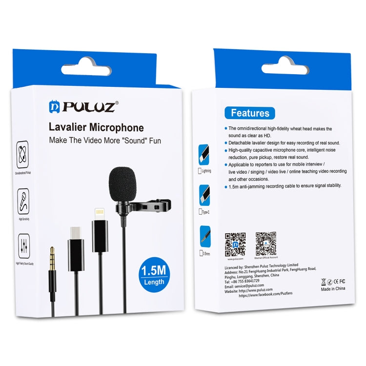 PULUZ 1.5m 3.5mm Jack Lavalier Wired Condenser Recording Microphone - Microphone by PULUZ | Online Shopping UK | buy2fix