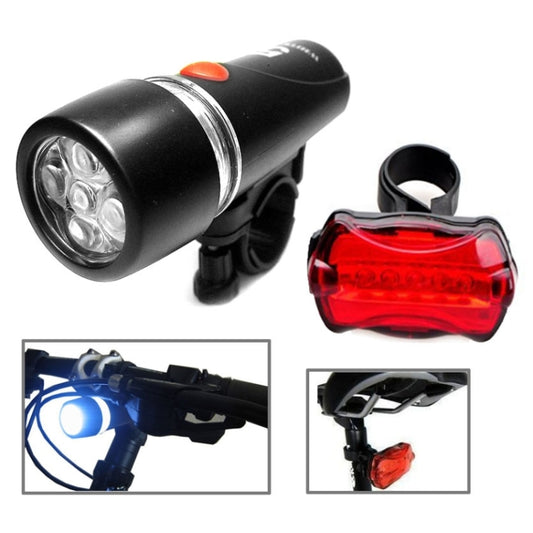 5 LED Water Resistant Bike Bicycle Head Light+ Rear Safety Flashlight - Taillights by buy2fix | Online Shopping UK | buy2fix