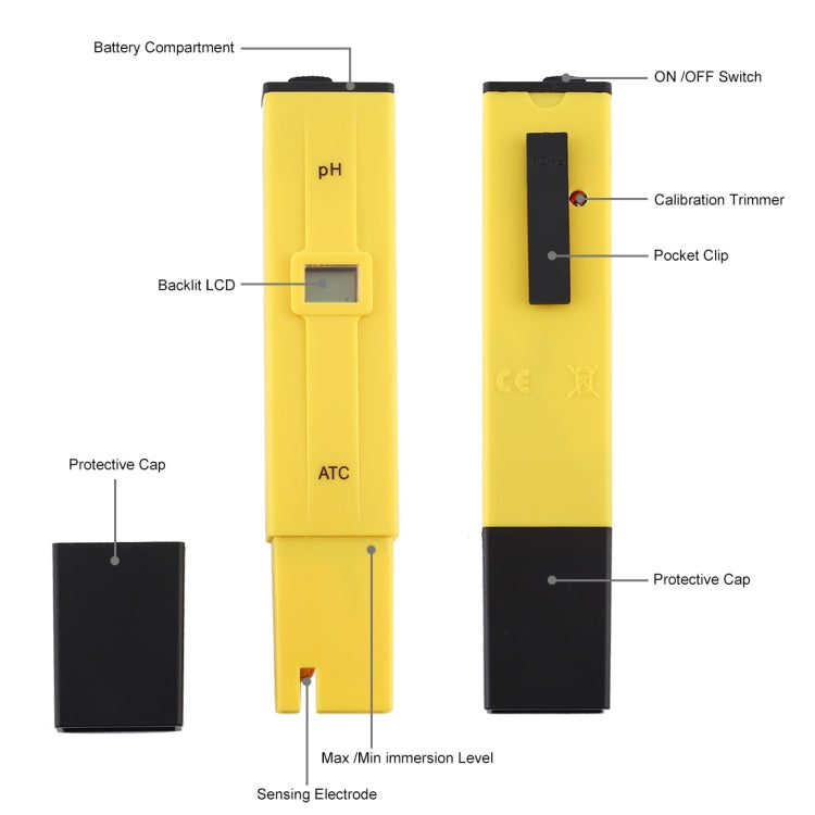 Pocket-sized PH Meter with ATC(Yellow) - Consumer Electronics by buy2fix | Online Shopping UK | buy2fix