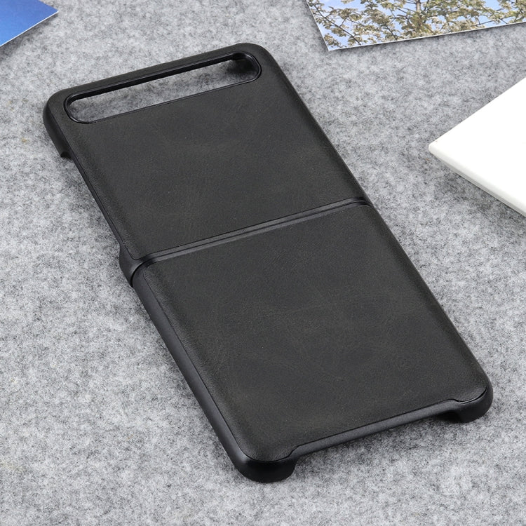 For Galaxy Z Flip Two-color Cow Leather Texture Folding Protective Case(Black) - Samsung Accessories by buy2fix | Online Shopping UK | buy2fix