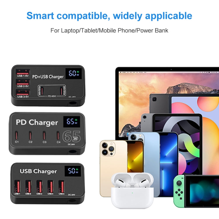 988B 5 in 1 DC 24V Dual USB-C/Type-C+3 USB Ports Multifunctional Digital Display Fast Charger - Multifunction Charger by buy2fix | Online Shopping UK | buy2fix