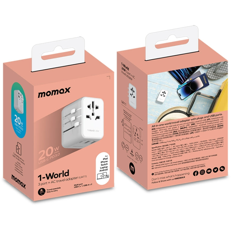 MOMAX UA11 1-World 20W PD Global Travel Fast Charger Power Adapter(White) - International Plug Adaptor by MOMAX | Online Shopping UK | buy2fix