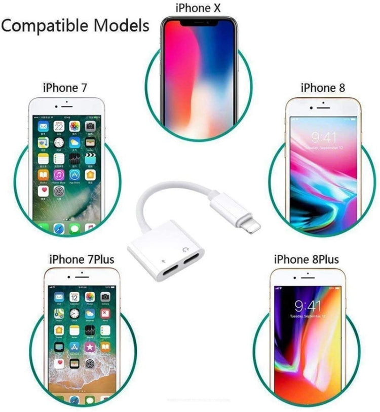 ZS-S1802 2 in 1 8 Pin Male to 8 Pin Charging + 8 Pin Audio Female Connector Earphone Adapter, Support Calls & Wire Control, Compatible with All IOS System - Earphone Adapter by buy2fix | Online Shopping UK | buy2fix