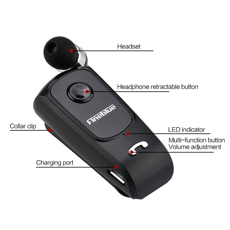 Fineblue F920 CSR4.1 Retractable Cable Caller Vibration Reminder Anti-theft Bluetooth Headset - Bluetooth Earphone by Fineblue | Online Shopping UK | buy2fix