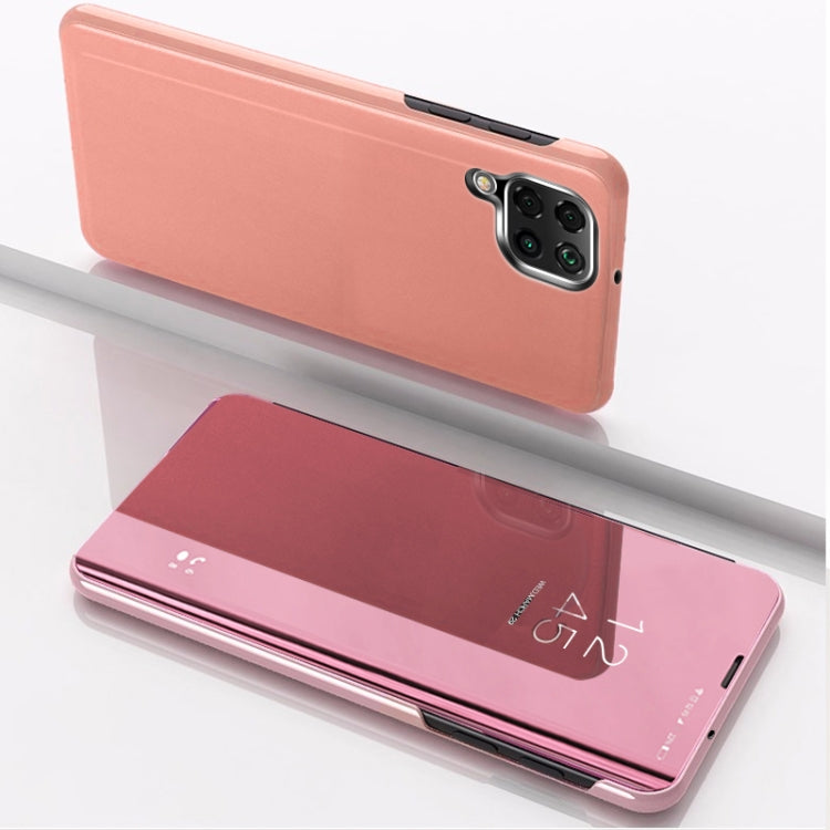 For Samsung Galaxy A12 Plated Mirror Horizontal Flip Leather Case with Holder(Rose Gold) - Samsung Accessories by buy2fix | Online Shopping UK | buy2fix