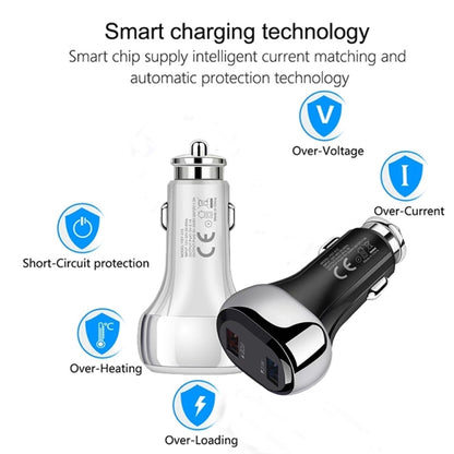 YSY-312 2 in 1 18W Portable QC3.0 Dual USB Car Charger + 1m 3A USB to USB-C / Type-C Data Cable Set(Black) - Car Charger by buy2fix | Online Shopping UK | buy2fix